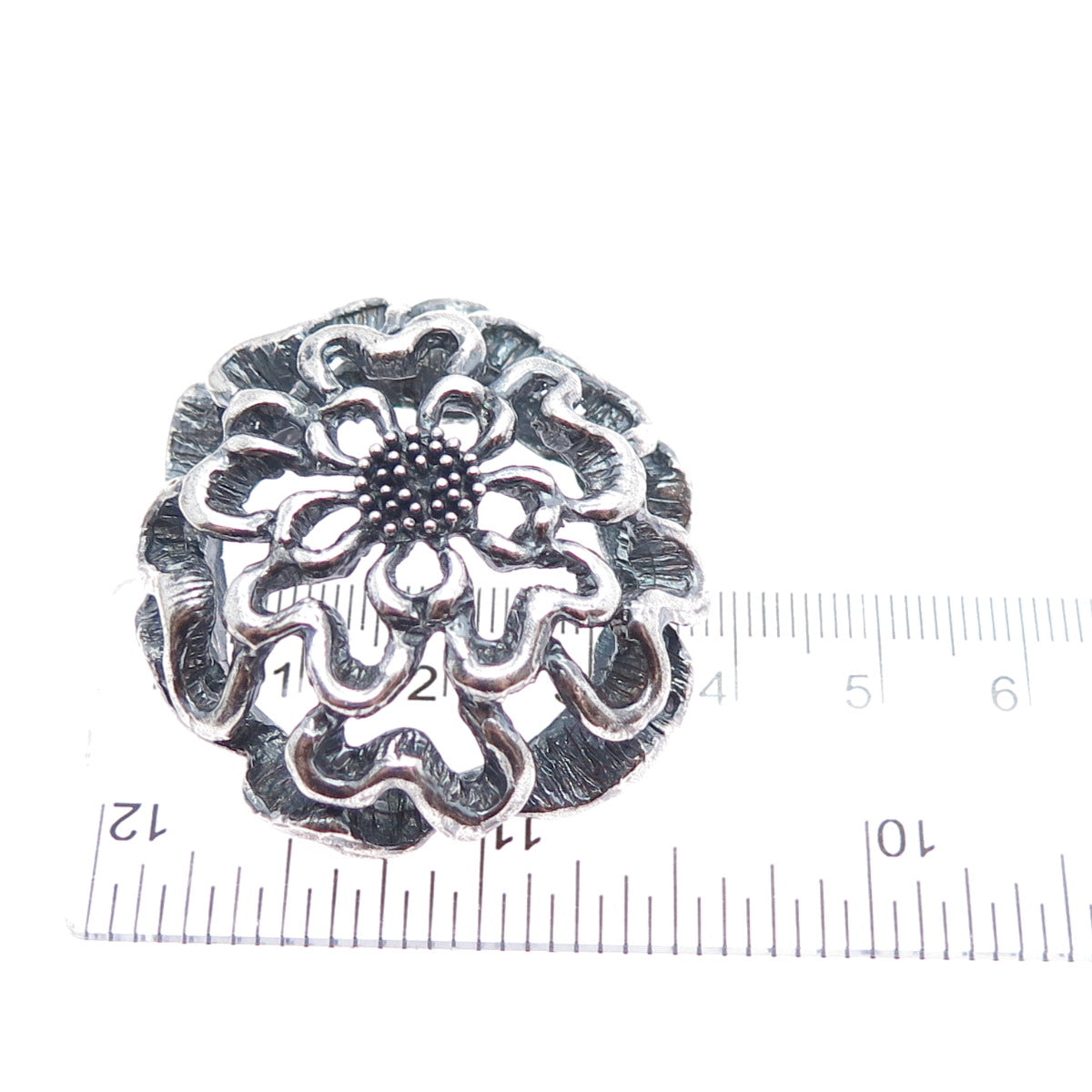 925 Sterling Silver Vintage Carnation Flower Oxidized Charm Pendant