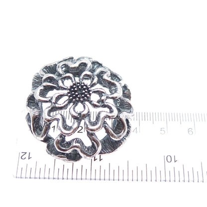 925 Sterling Silver Vintage Carnation Flower Oxidized Charm Pendant