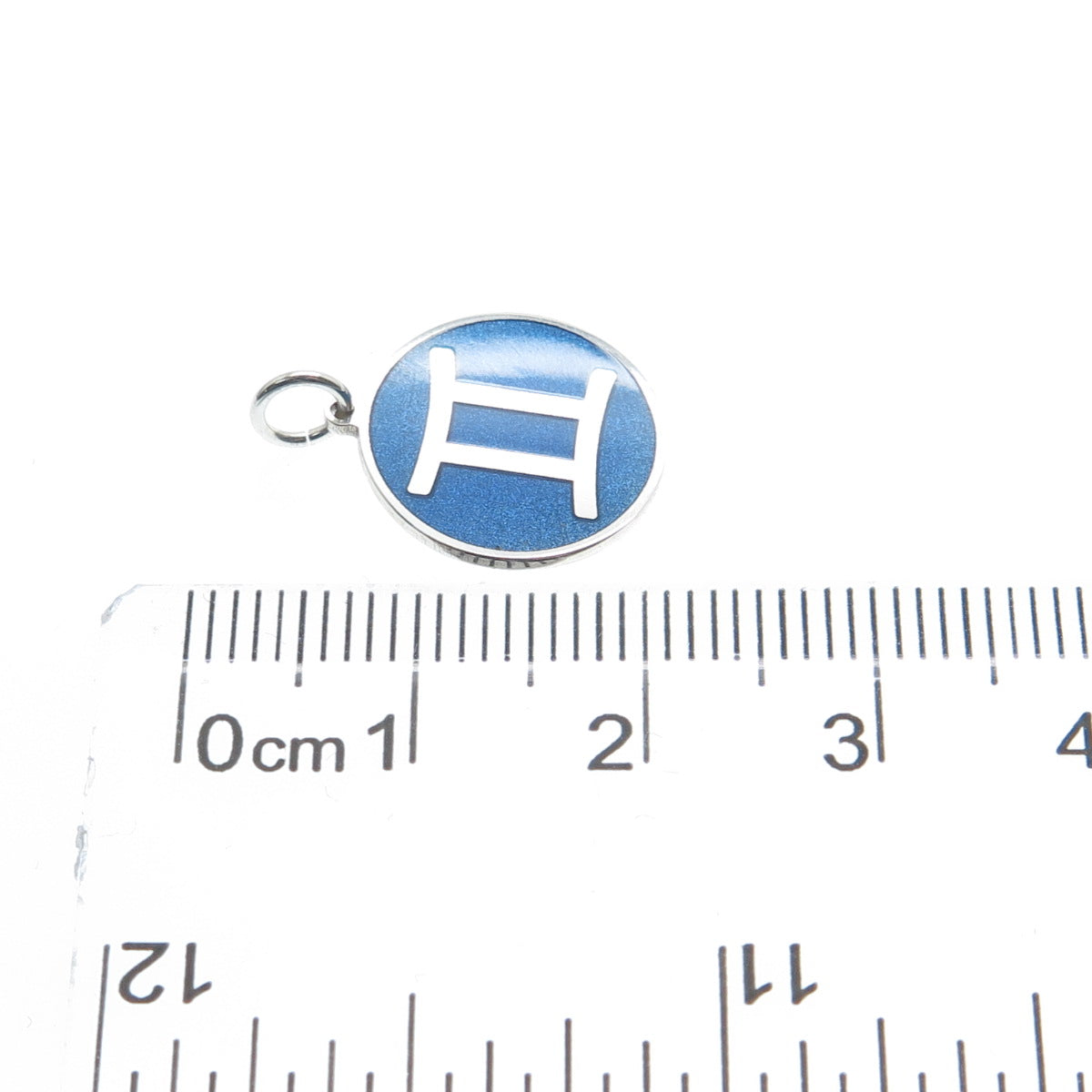 925 Sterling Silver Blue Enamel Gemini Zodiac Sign Minimalist Charm Pendant