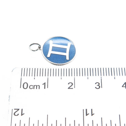 925 Sterling Silver Blue Enamel Gemini Zodiac Sign Minimalist Charm Pendant