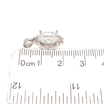 Ross Simons 925 Sterling Silver Oval-Cut C Z Floral Charm Pendant