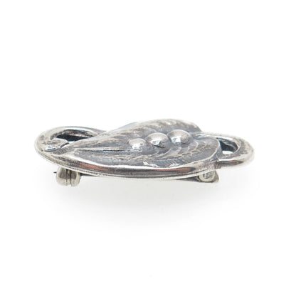 925 Sterling Silver Antique Art Deco Floral Leaf Oxidized Hand-Made Pin Brooch