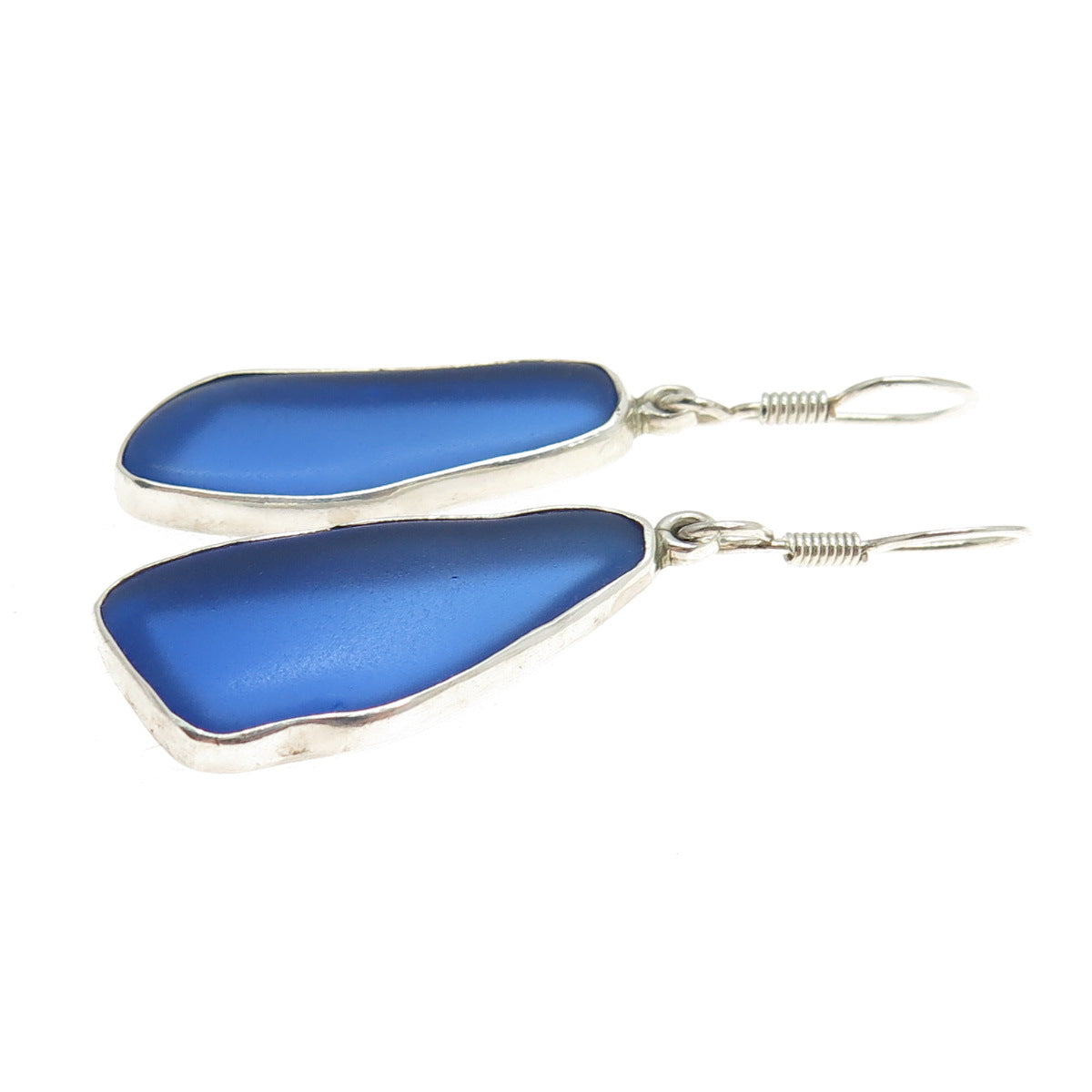 CHARLES ALBERT 925 Sterling Silver Vintage Blue Enamel Dangle Hook Earrings