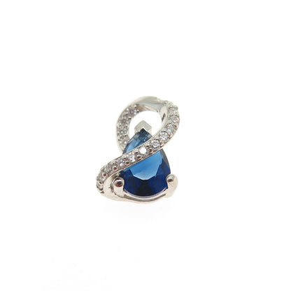 925 Sterling Silver Nano Sapphire & Round-Cut Shaped C Z Slide Pendant