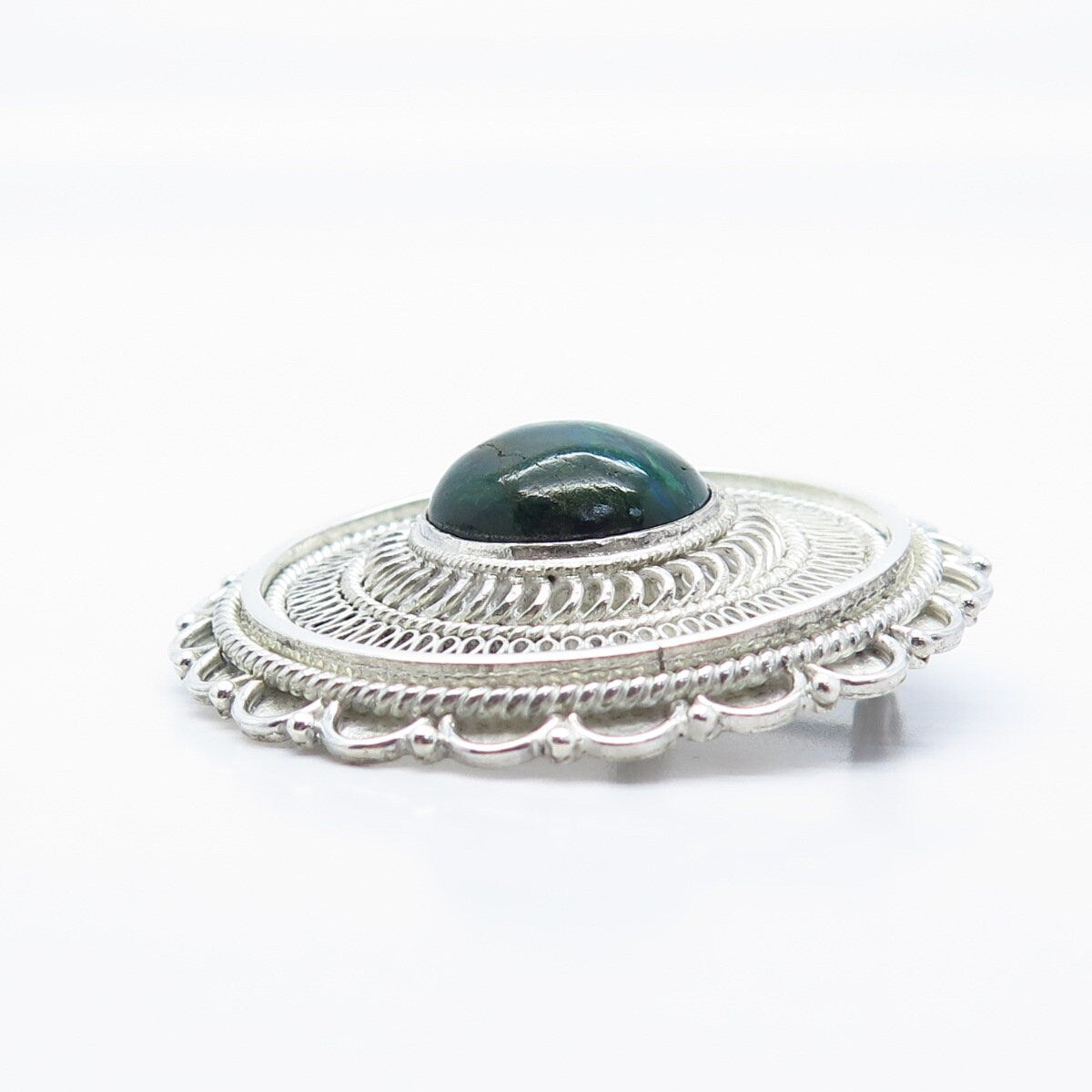 925 Sterling Silver Vintage Israel Eilat Gem Eternal Curve Pin Brooch / Pendant