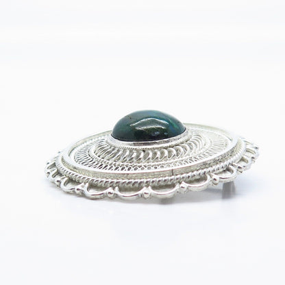 925 Sterling Silver Vintage Israel Eilat Gem Eternal Curve Pin Brooch / Pendant