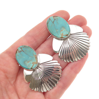 Betty Ann Lee Navajo Old Pawn Sterling Silver Vintage Turquoise Clip On Earrings
