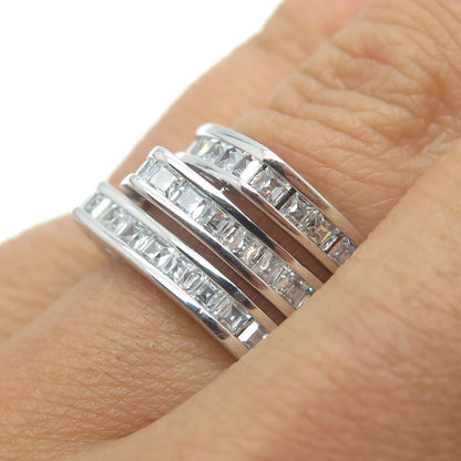 925 Sterling Silver Princess-Cut Shaped C Z Modernist Ring Size 6.25