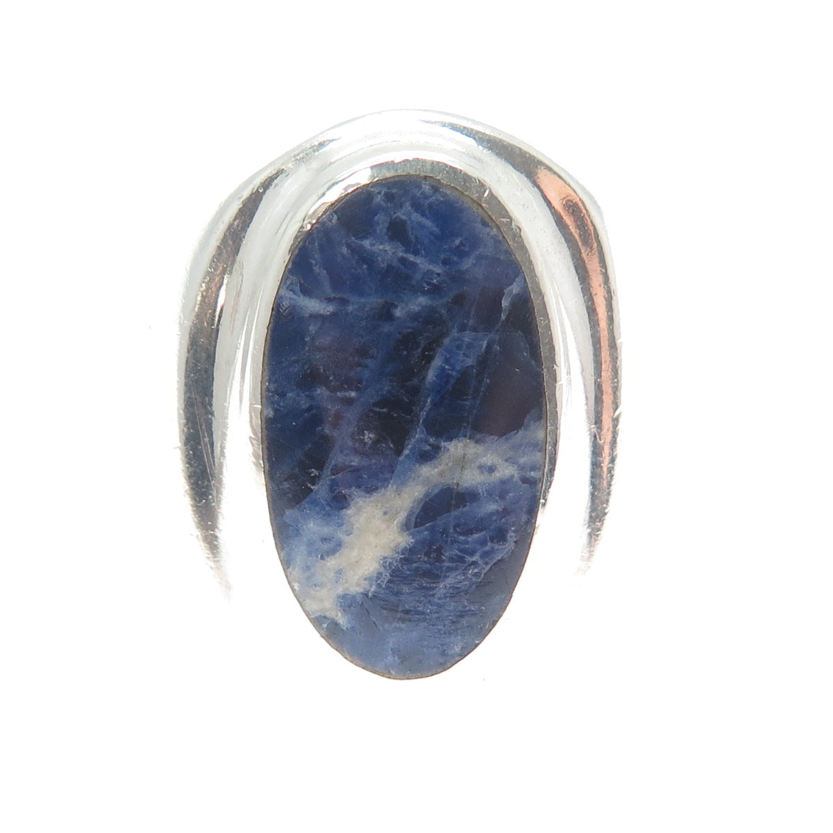 925 Sterling Silver Vintage Mexico Real Sodalite Modernist Ring Size 11.25
