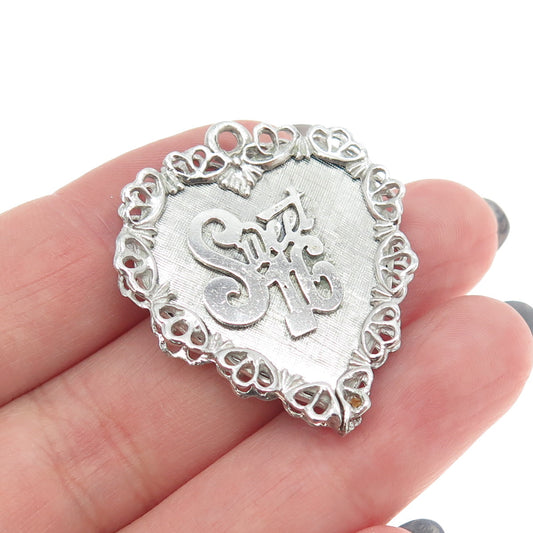 925 Sterling Silver Vintage "Sweet 16" Heart Ornate Pendant