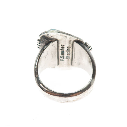 Pete Sanchez Isleta Old Pawn Sterling Silver Vintage Turquoise Ring Size 12.25