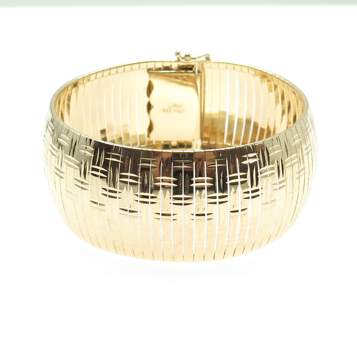 LIRM 925 Sterling Silver Gold Plated Italy Diamond-Cut Bamboo Bar Bracelet 7.5"