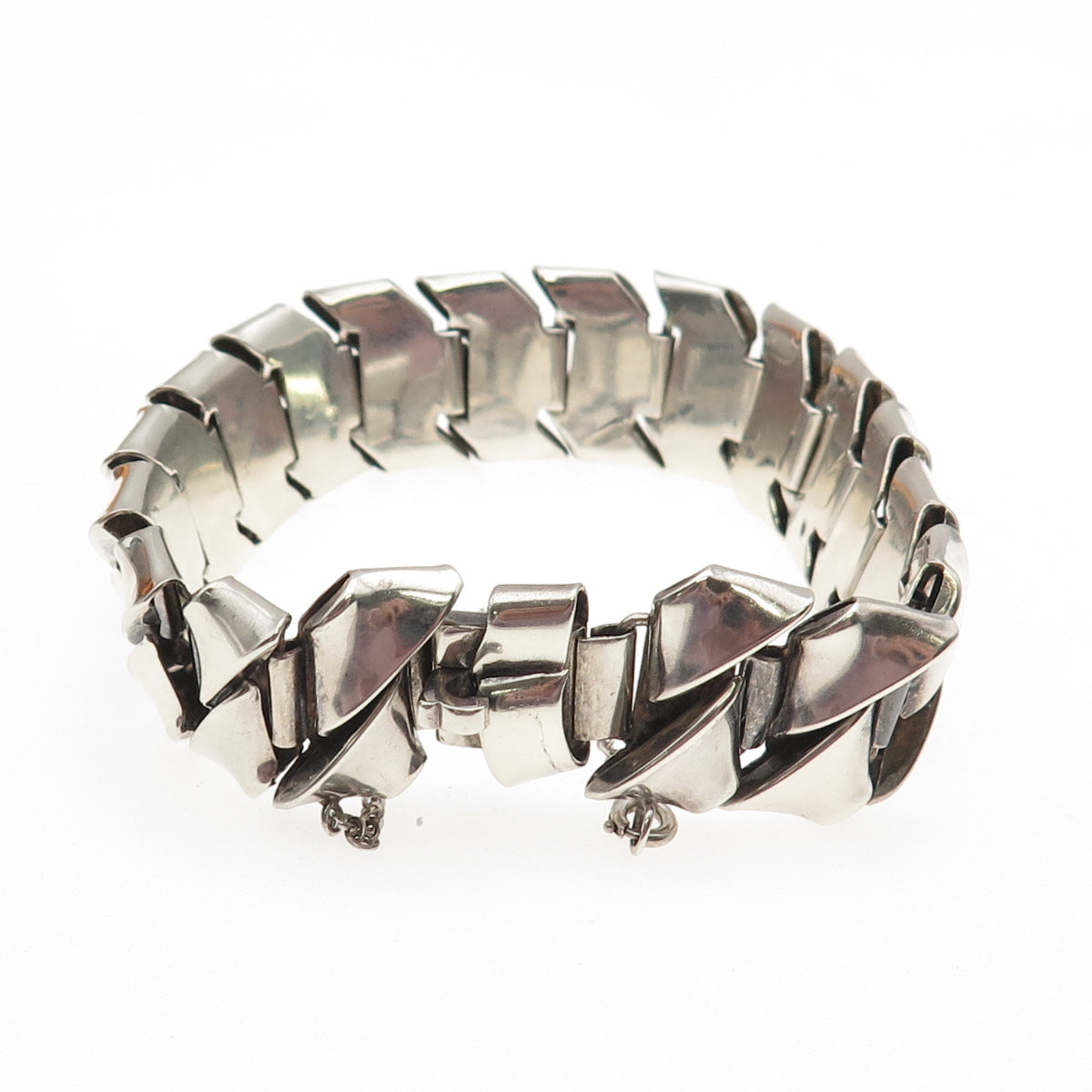 925 Sterling Silver Vintage Artisan Modernist Zeus Link Bracelet 7.75"