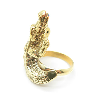 ITAOR 925 Sterling Silver Gold Plated Italy Crocodile Statement Ring Size 8