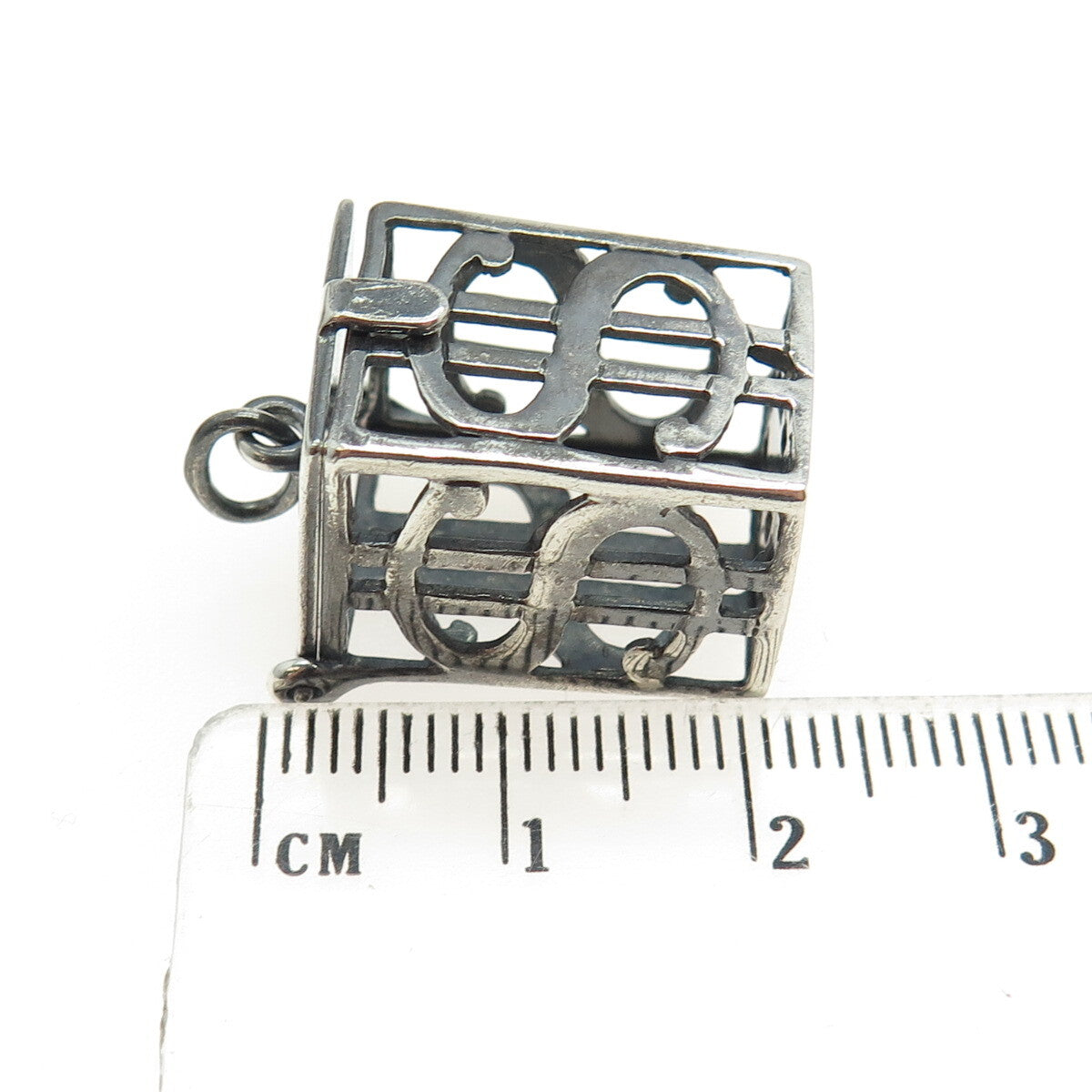 925 Sterling Silver Vintage Dollar Sign Box Locket 3D Pendant