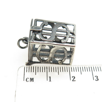 925 Sterling Silver Vintage Dollar Sign Box Locket 3D Pendant