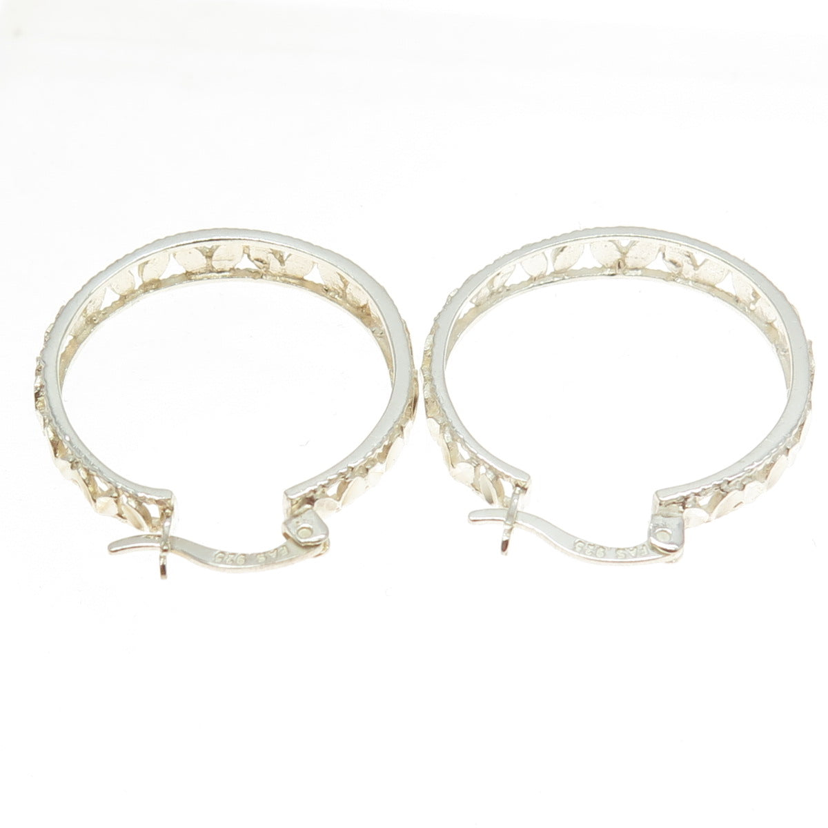 925 Sterling Silver Vintage Textured Hinged Hoop Earrings