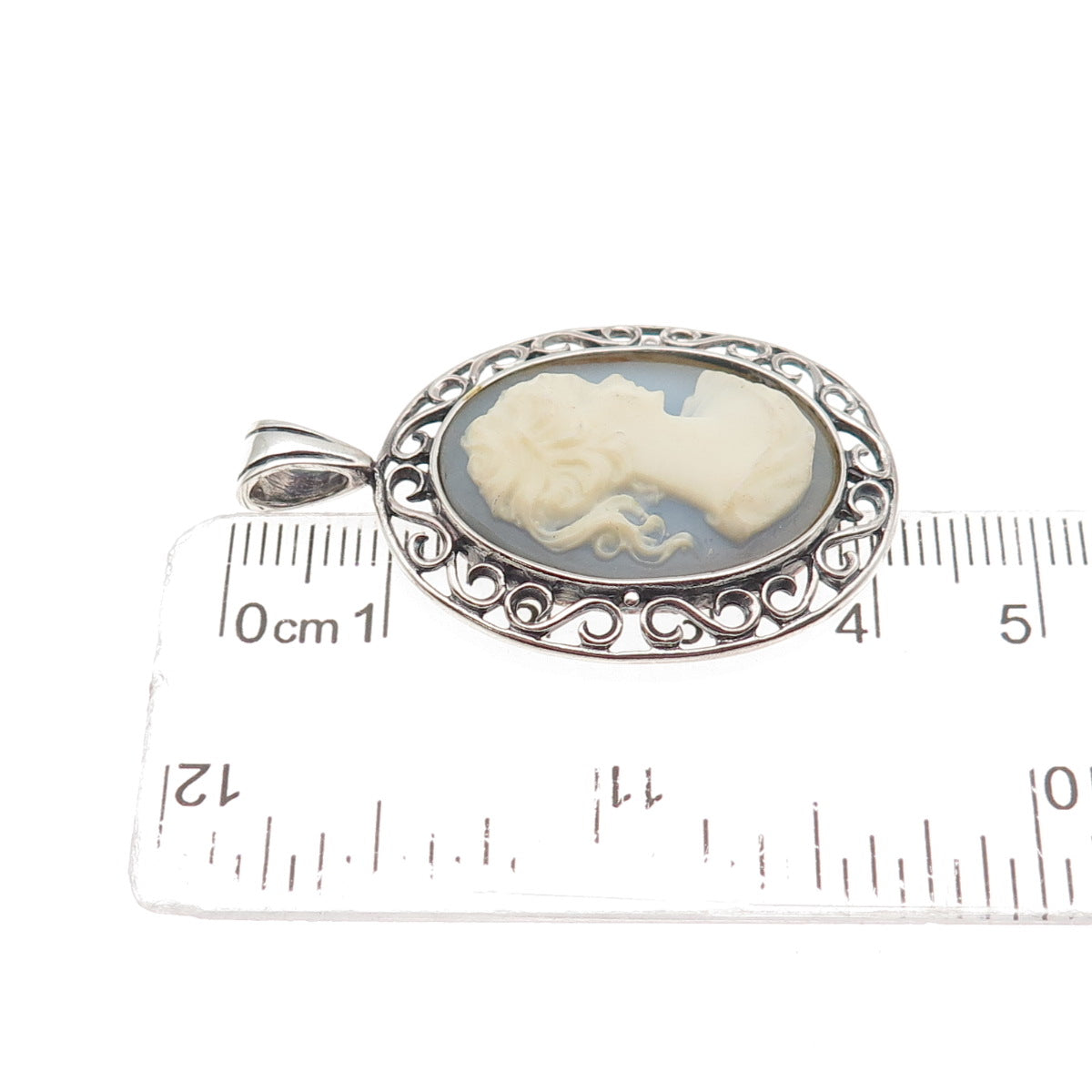 Jezlaine 925 Sterling Silver Vintage Ceramic Lady Cameo Charm Pendant
