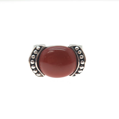 CFJ Collins Fine Sterling Silver Vintage Real Red Jasper Modernist Ring Size 6