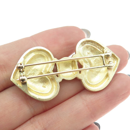 925 Sterling Silver Gold Plated Vintage Double Locked Heart Pin Brooch