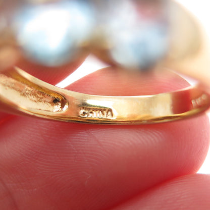 925 Sterling Silver Gold Plated Vintage Real Oval-Cut Blue Topaz Ring Size 8