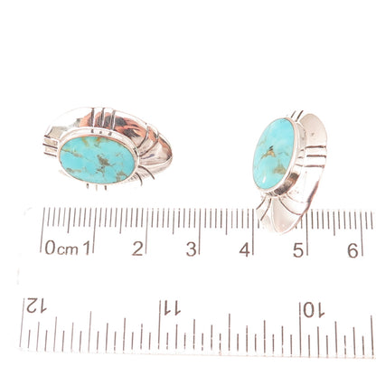 Bocco 925 Sterling Silver Vintage Real Turquoise Modernist Oxidized Earrings