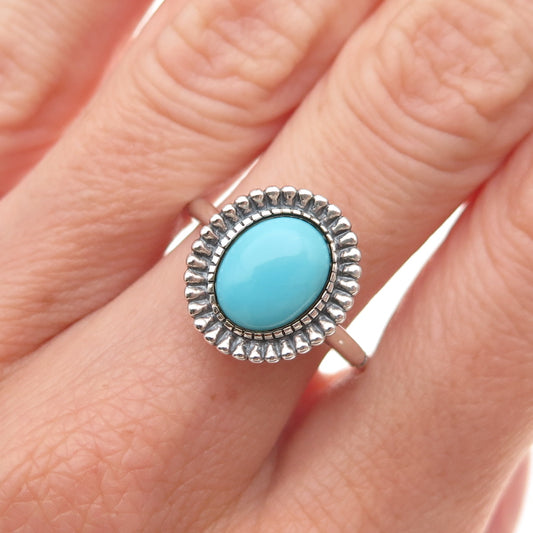 925 Sterling Silver Real Tyrone Turquoise Floral Oxidized Ring Size 8