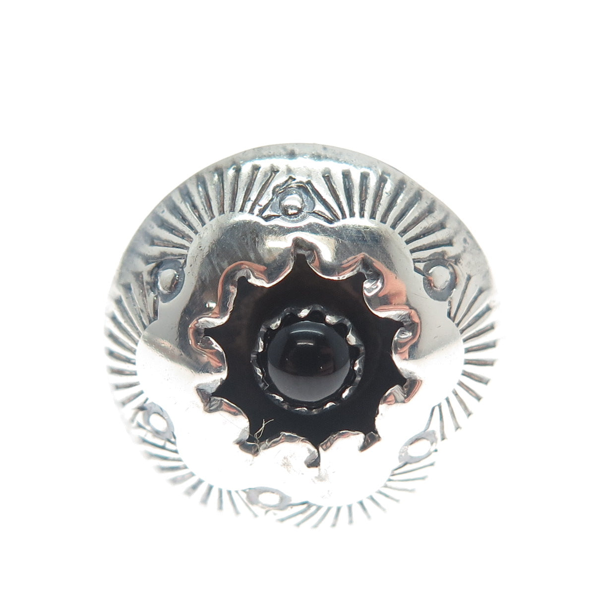 Old Pawn Sterling Silver Black Onyx Snake Eye Shadow Box Tribal Ring Size 7.25