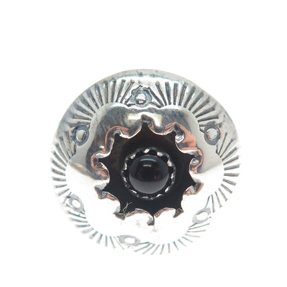 Old Pawn Sterling Silver Black Onyx Snake Eye Shadow Box Tribal Ring Size 7.25