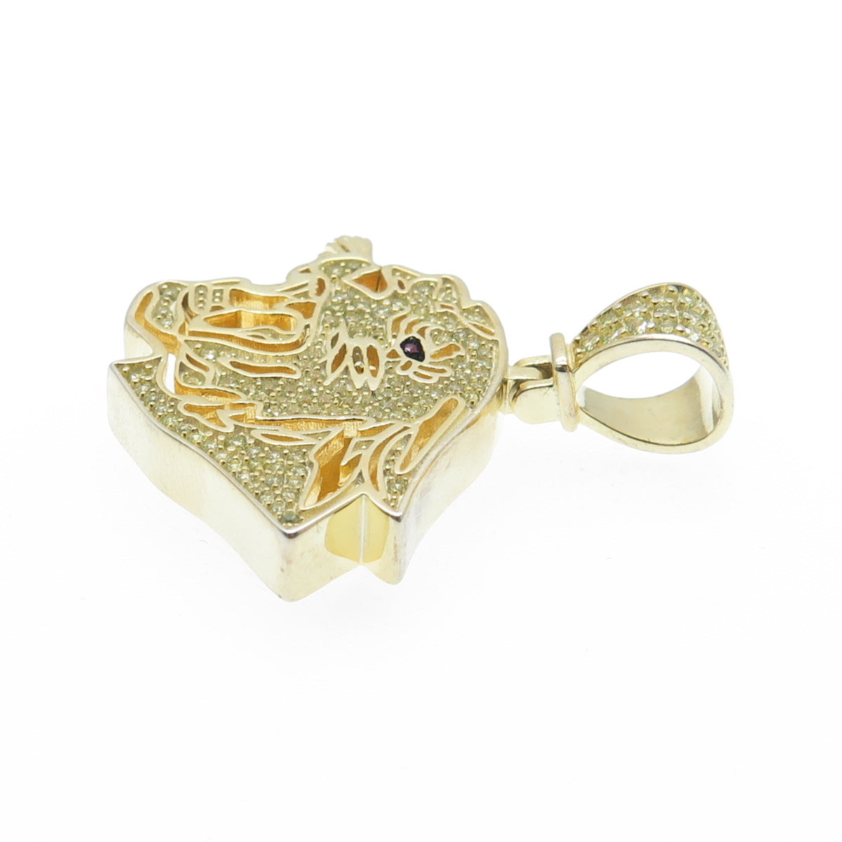 925 Sterling Silver Gold Plated Real Round-Cut Ruby & C Z Panther Pendant