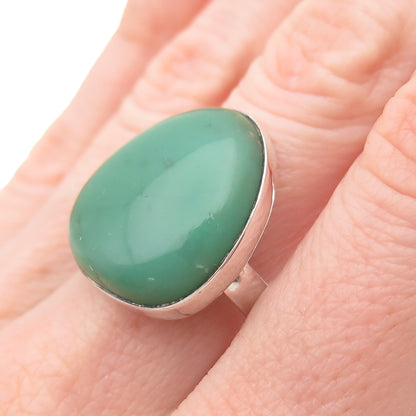 925 Sterling Silver Vintage Real Cabochon Chrysoprase Ring Size 9.5