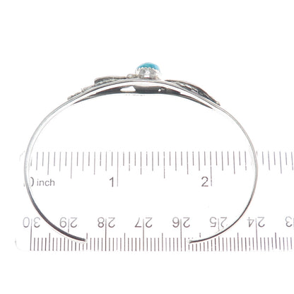 JERRY JOHNSON Old Pawn 925 Sterling Turquoise Feather Adjustable Bracelet 5.75"