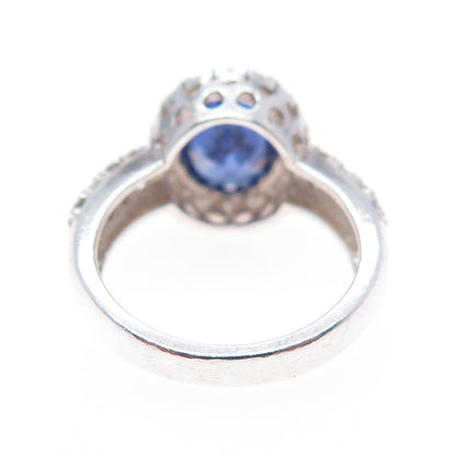 925 Sterling Silver Blue & White C Z Bohemian Ring Size 7