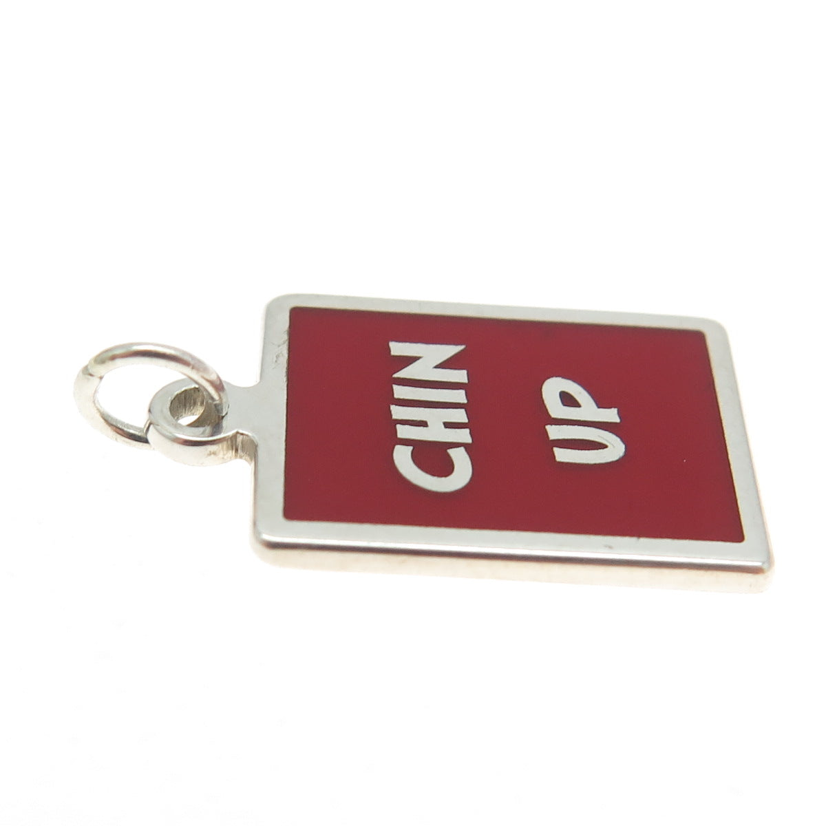 925 Sterling Silver Red Enamel "Chin Up!" Minimalist Charm Pendant