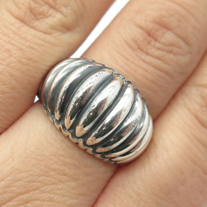 925 Sterling Silver Vintage Ribbed Ring Size 9.75