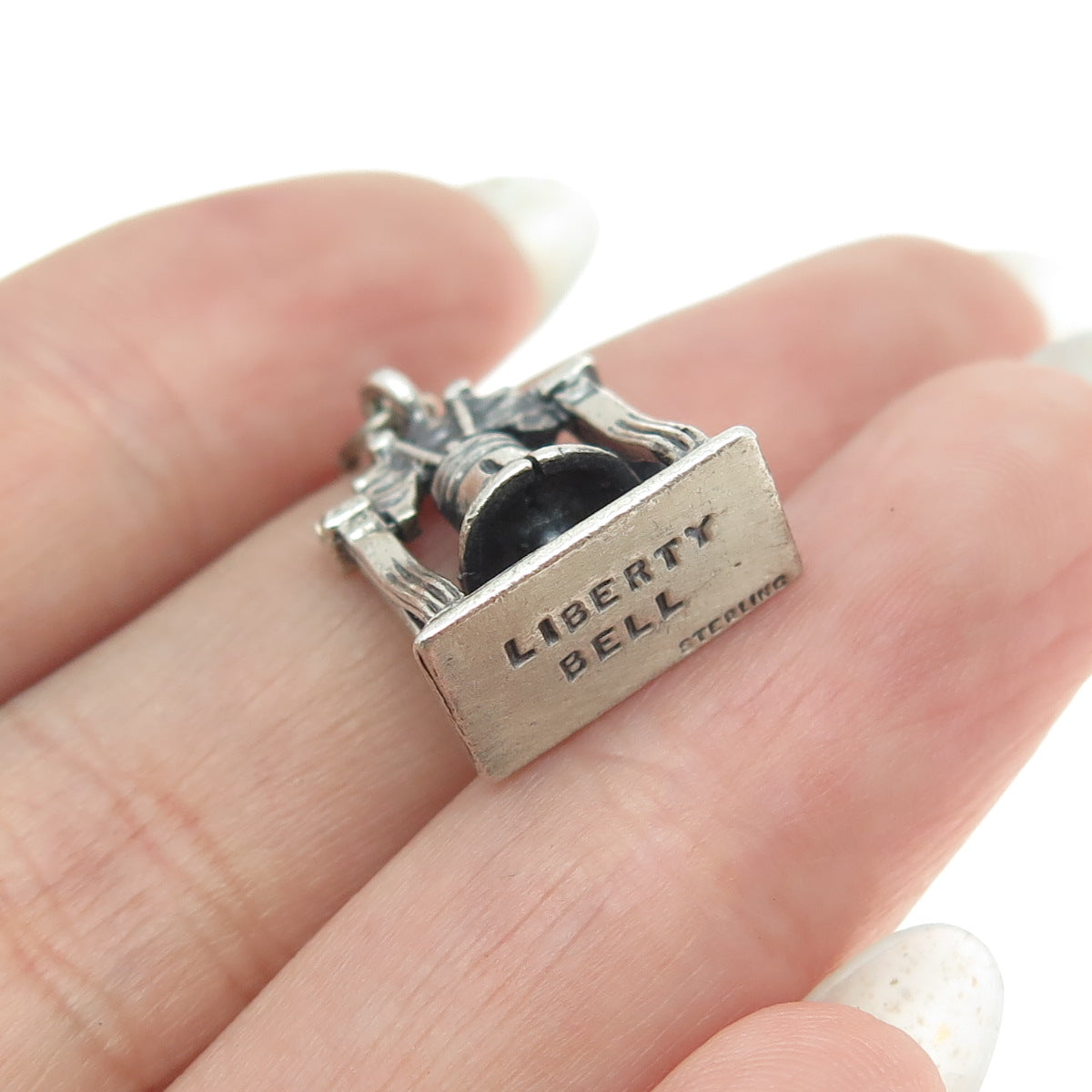 925 Sterling Silver Antique Art Deco Liberty Bell 3D Pendant