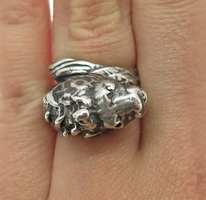 925 Sterling Silver Vintage Dragon Modernist Overlap Ring Size 5.75