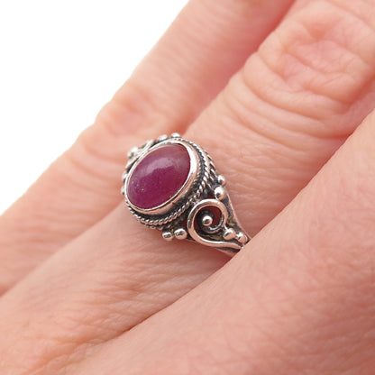 925 Sterling Silver Vintage Real Ruby Swirl Oxidized Ring Size 4.75