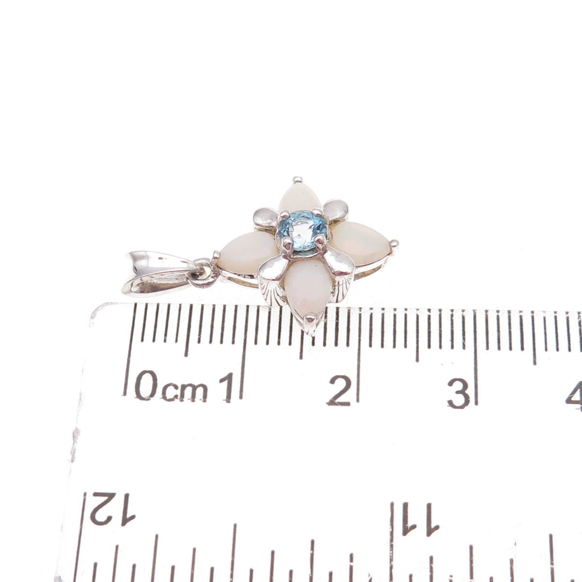 Pranda 925 Sterling Silver Vintage Real Blue Topaz & Opal Floral Charm Pendant