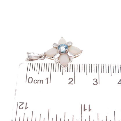 Pranda 925 Sterling Silver Vintage Real Blue Topaz & Opal Floral Charm Pendant