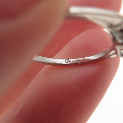 925 Sterling Silver Vintage Blue & White C Z Heart Ring Size 4.75