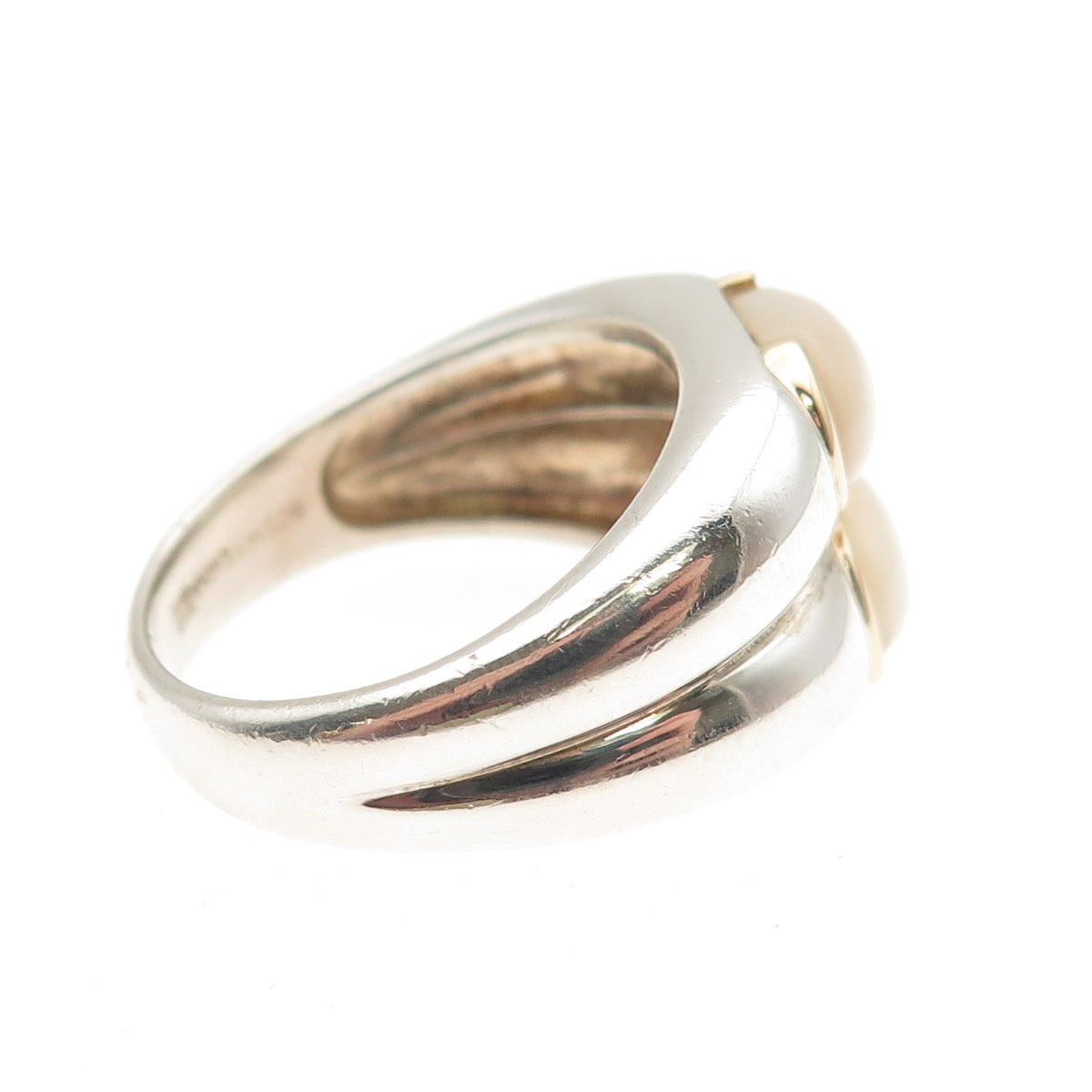 925 Sterling Silver 14K Gold Vintage Real Pearl Modernist 2-Row Ring Size 10.25