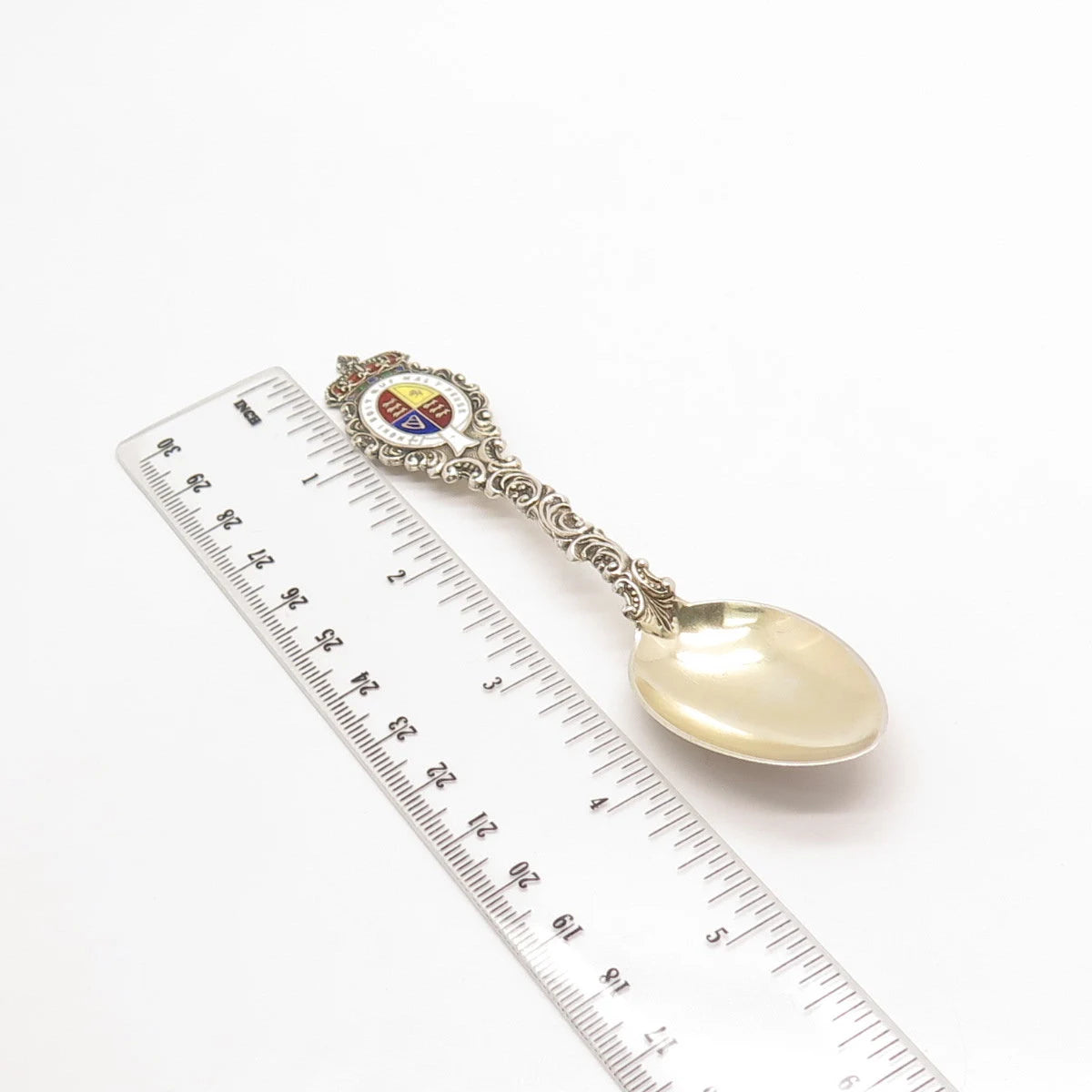 925 Sterling Silver Antique London C. Saunders & F. Shepherd Enamel Ornate Spoon