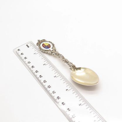 925 Sterling Silver Antique London C. Saunders & F. Shepherd Enamel Ornate Spoon