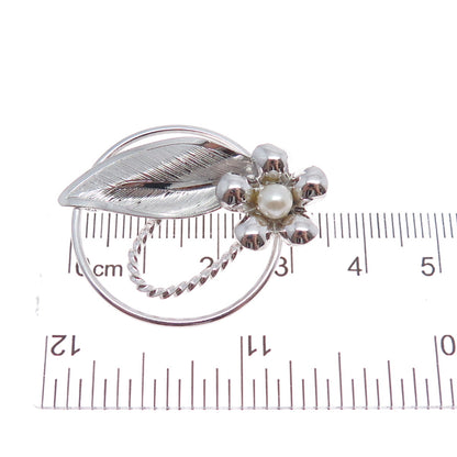 CURTIS CREATIONS Sterling Silver Antique Art Deco Real Pearl Flower Pin Brooch