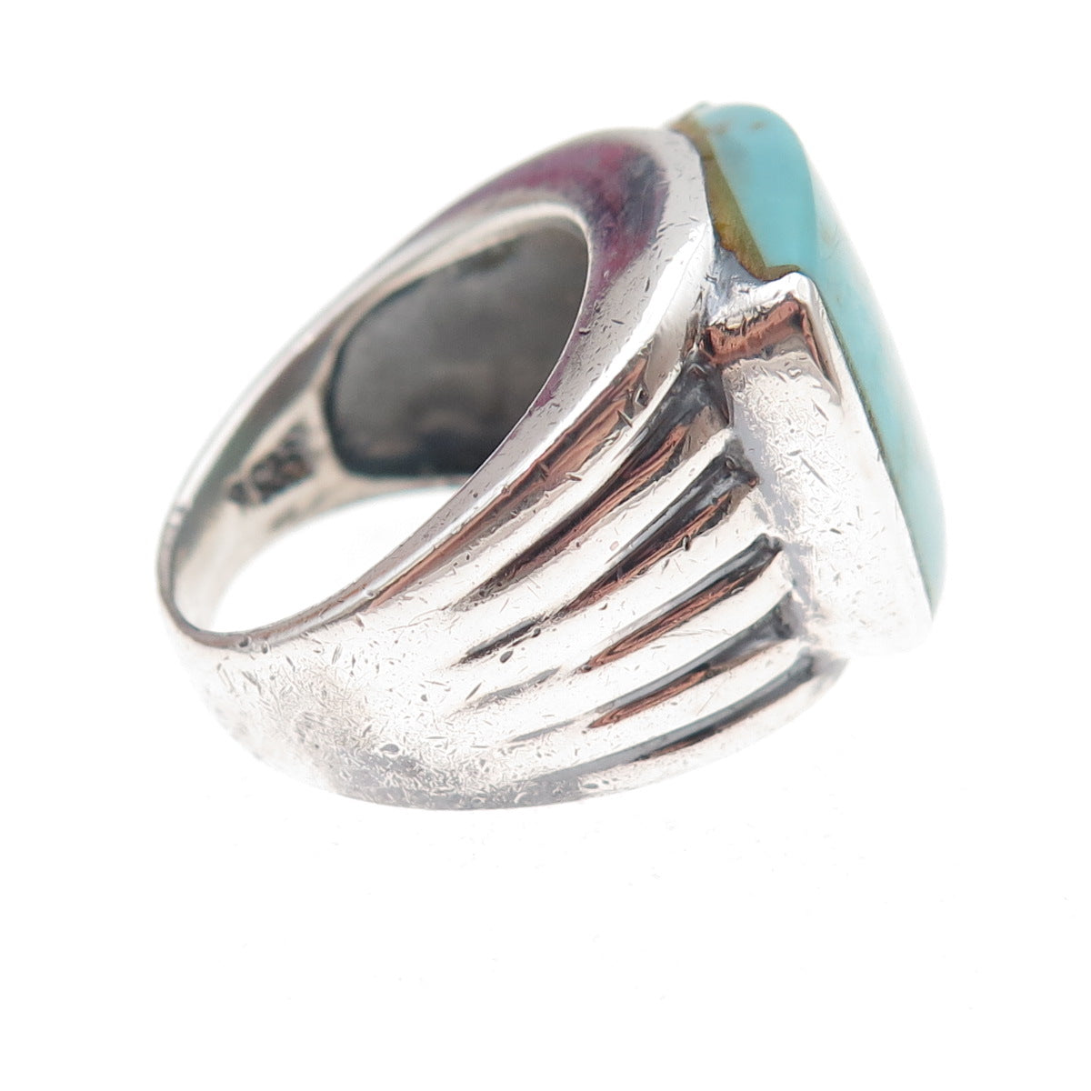 Ken Crafts 925 Sterling Silver Vintage Real Turquoise Oxidized Ring Size 8