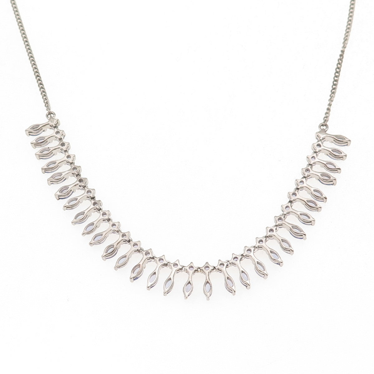 925 Sterling Silver Real Round & Marquise-Cut Tanzanite Chain Necklace 18-20"