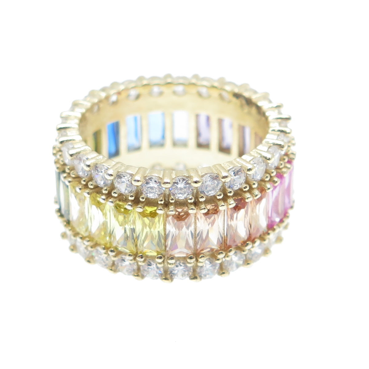 925 Sterling Silver Gold Plated Multi-Cut & Color C Z Eternity Ring Size 7.75