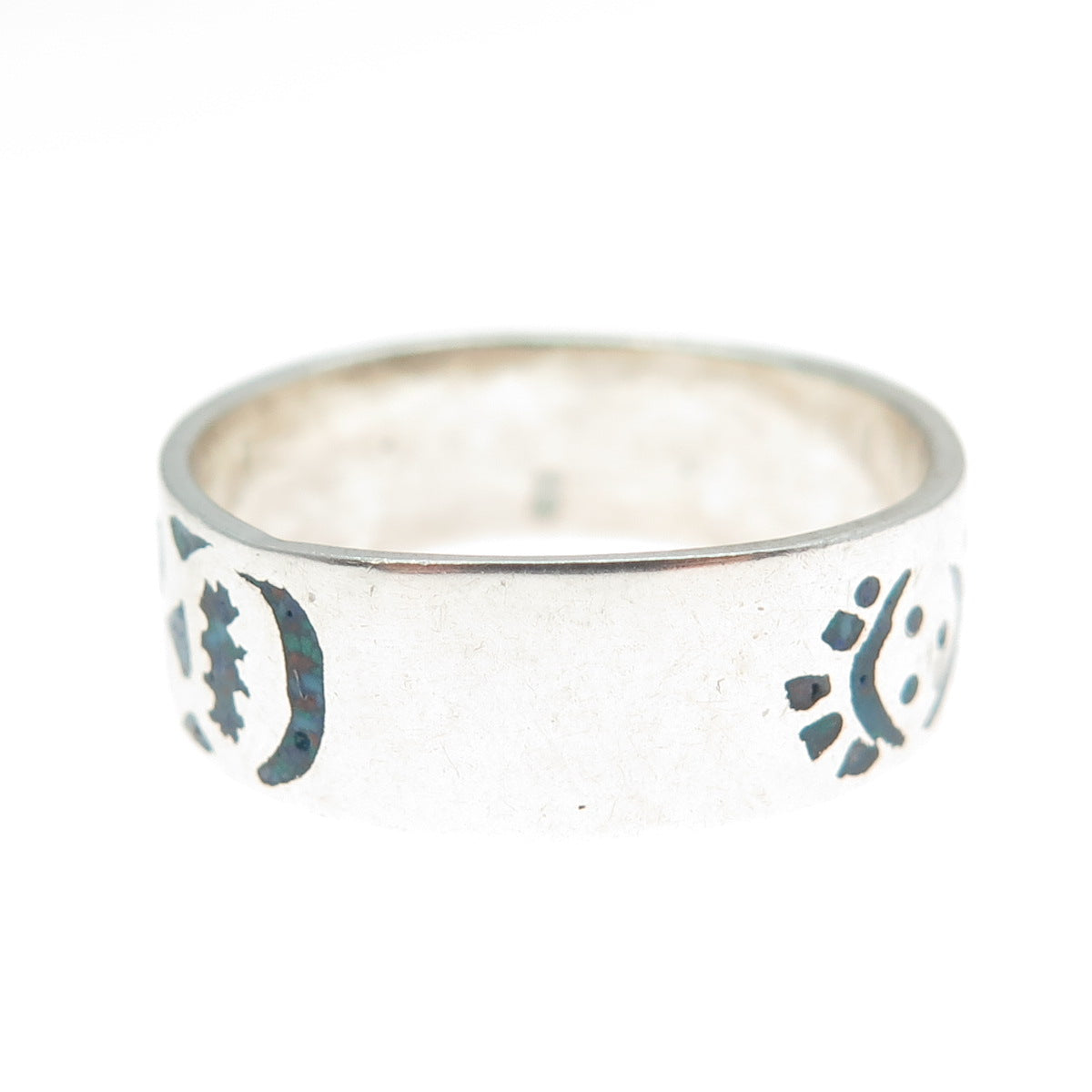 925 Sterling Silver Vintage Real Turquoise Inlay Skull Oxidized Ring Size 11.25
