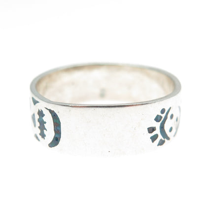 925 Sterling Silver Vintage Real Turquoise Inlay Skull Oxidized Ring Size 11.25